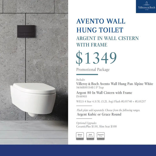 Villeroy & Boch Avento Promotional Package — Wall Hung Toilet + Argent 80 Cistern