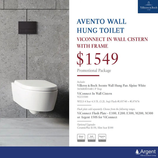 Villeroy & Boch Avento Promotional Package — Wall Hung Toilet + ViConnect Cistern
