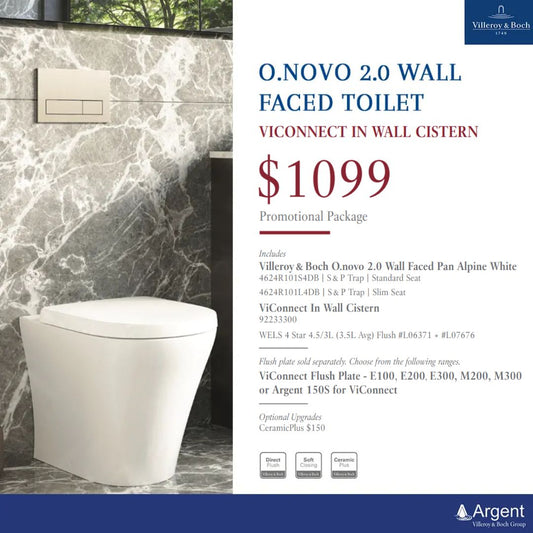 Villeroy & Boch O.novo 2.0 Promotional Package — Wall Faced Toilet + ViConnect Cistern