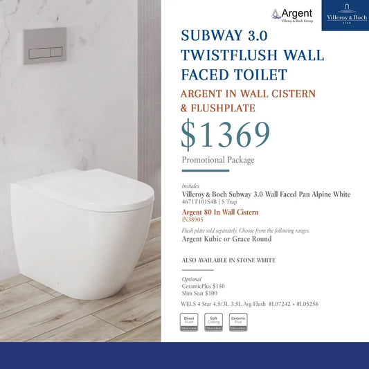 Villeroy & Boch Subway 3.0 Wall Faced Toilet - Argent Package (Alpine White)