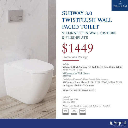 Villeroy & Boch Subway 3.0 Wall Faced Toilet - Villeroy & Boch Package (Alpine White)