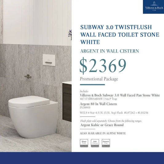 Villeroy & Boch Subway 3.0 Promotional Package — Wall Faced Toilet + Argent 80 Cistern