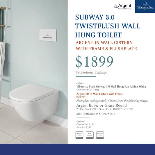 Villeroy & Boch Subway 3.0 Wall Hung Toilet - Argent Package