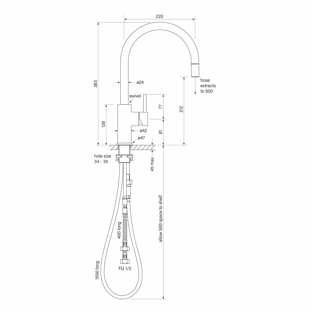 Faucet Strommen Pegasi M Curved Sink Mixer with Pull Out