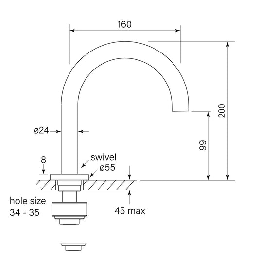 Faucet Strommen Zero Basin Spout - Dimensions