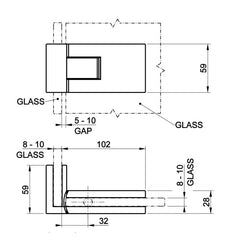 Gessi Shower G - Rigato 90° Glass-Glass Click-on short Hinge