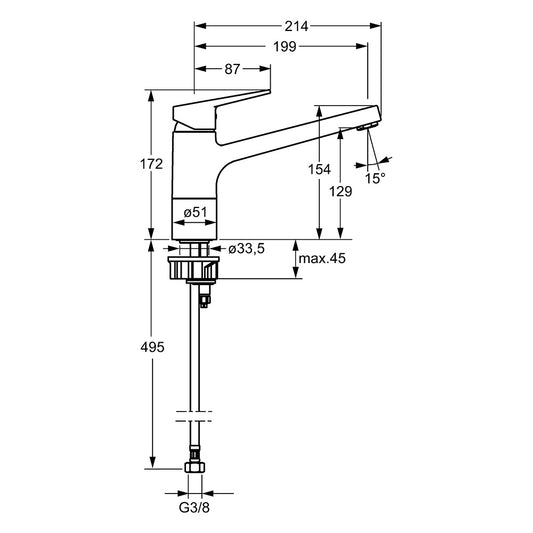 Hansa Twist Mid Height Kitchen Mixer - Measurements