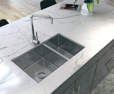 Undermount Stainless Steel Kitchen Sink with White Marble Bench Top