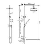 Arcisan Axus Shower System with Hand Shower - Top Diverter - Dimensions