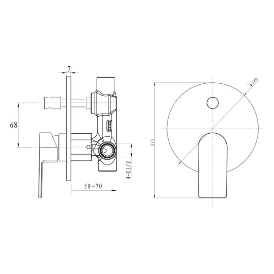 Argent Evoke Round Diverter Mixer - Dimensions