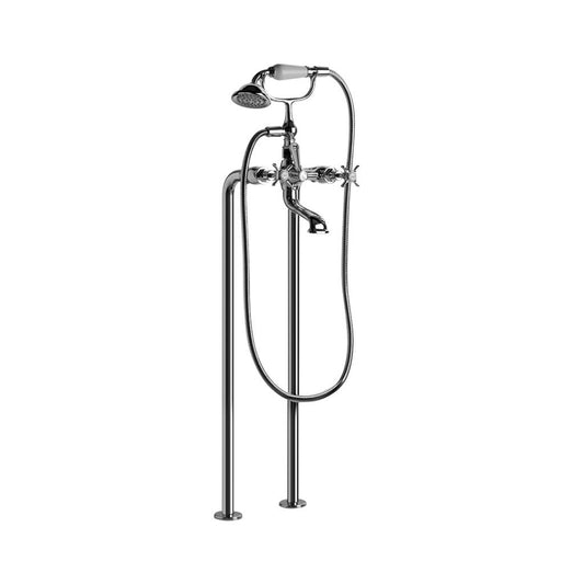Brodware Neu England Bath Mixer with Handshower - Floor Mounted - Cross Handle