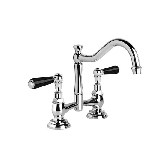 Brodware Neu England Two Hole Kitchen Mixer - Country Spout - Black Levers