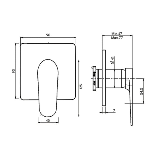 FIMA Next Square Shower Mixer - Dimensions
