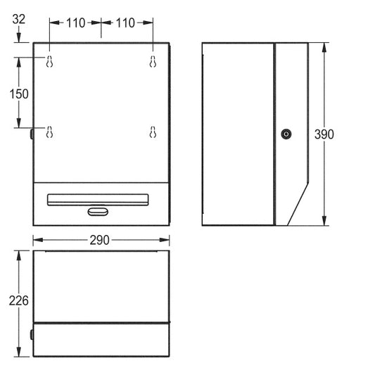 Franke Rodan Electronic Paper Towel Dispenser - Dimensions