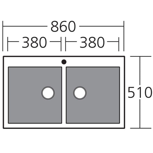 Oliveri Santorini Black Double Bowl Topmount Sink - Dimensions