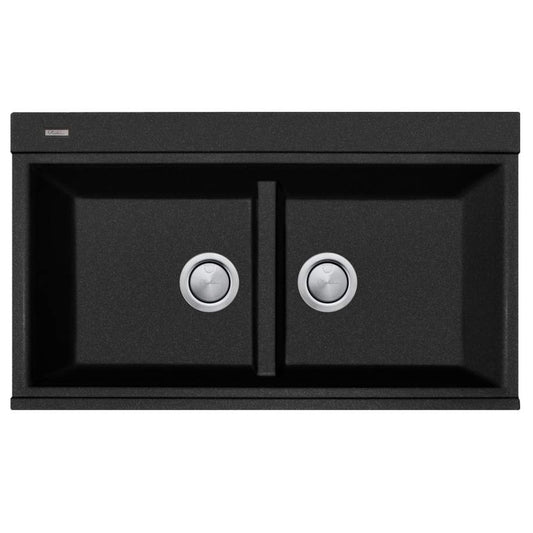 Oliveri Santorini Black Double Bowl Topmount Sink + Glass Top