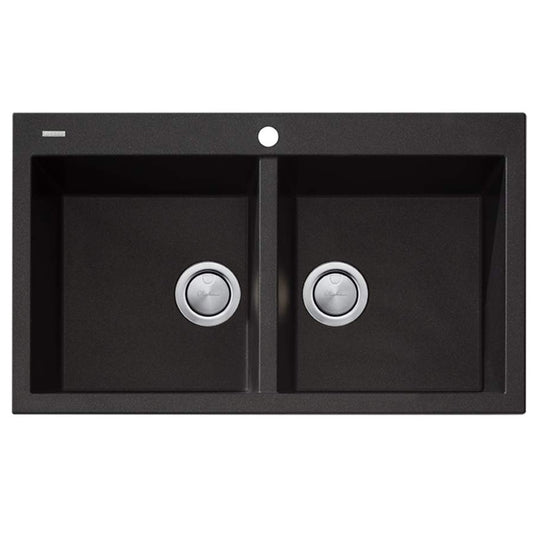 Oliveri Santorini Black Double Bowl Topmount Sink