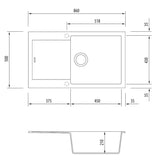Oliveri Santorini Black Large Single Bowl Topmount Sink - Dimensions
