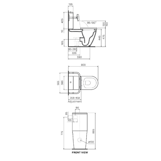 Parisi Ellisse Accessible Back to Wall Toilet Suite - Dimensions