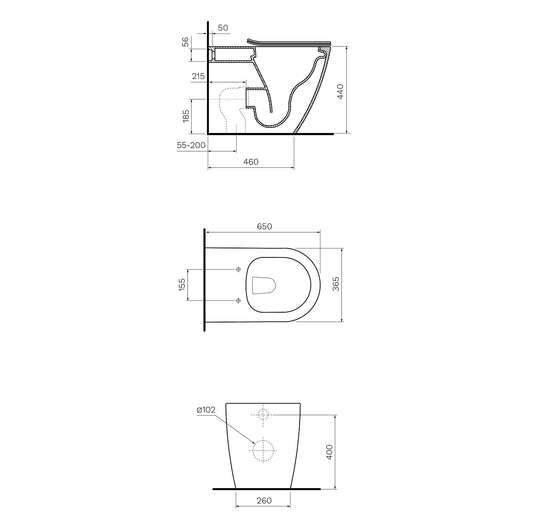 Parisi Ellisse MKII Ambulant Wall Faced Toilet - Dimensions