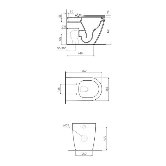 Parisi Ellisse MKII Ambulant Wall Faced Toilet & Pressalit Seat - Dimensions