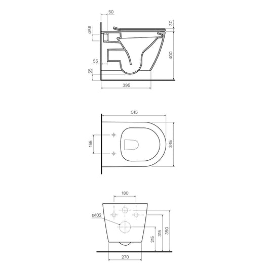 Parisi Ellisse MKII Wall Hung Toilet - Dimensions