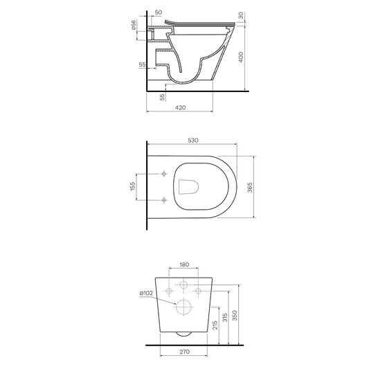 Parisi L’Hotel Wall Hung Toilet - Dimensions