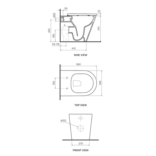 Parisi Linfa Wall Faced Toilet - Dimensions