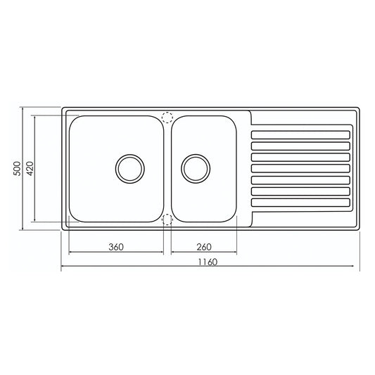 Reginox Monarch 1160 1 & 3/4 Stainless Steel Sink - Dimensions