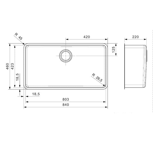 Reginox Monarch 840 Stainless Steel Sink - Dimensions