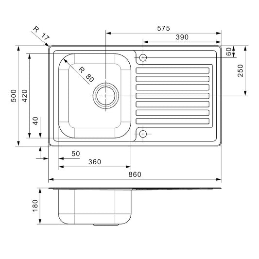 Reginox Monarch 860 Stainless Steel Sink - Dimensions