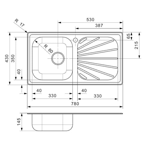 Reginox PWD King Sink with Drainer - Dimensions
