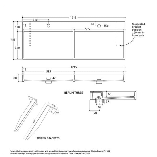 Studio Bagno Berlin Three Above Counter or Wall Hung Basin