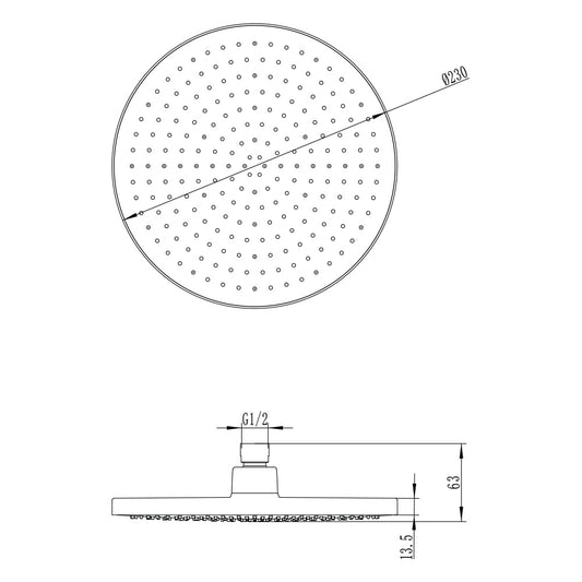 Villeroy & Boch Architectura Style White Silicon Overhead Shower - Dimensions