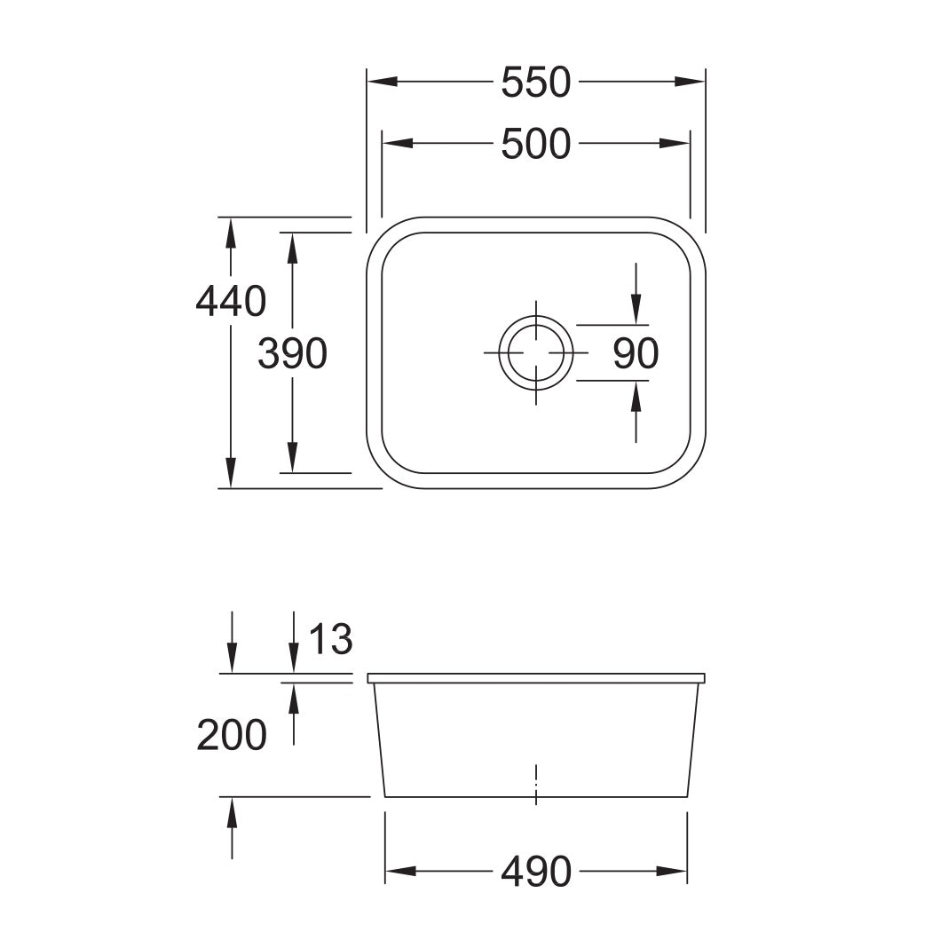 Villeroy & Boch Cisterna 60C Undermount Sink - Dimensions