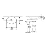 Villeroy & Boch Loop Slim 560 Oval Vessel Basin - Dimensions