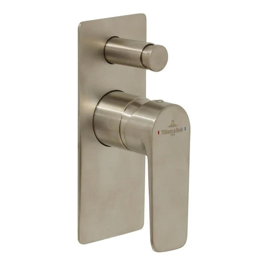 Villeroy & Boch O.Novo Style Rectangular Diverter Mixer - Brushed Nickel