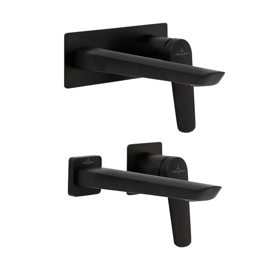 Villeroy & Boch Stratos Rectangular Wall Mounted Basin Mixer Set - Matte Black