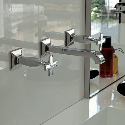 Zucchetti Bellagio Wall Mount Basin Tap Set - Cross Handles
