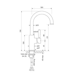 Faucet Strommen Bremont Basin Mixer Curve 160