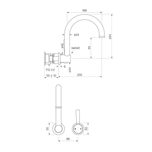 Faucet Strommen Bremont Wall Swivel Bath Mixer Set