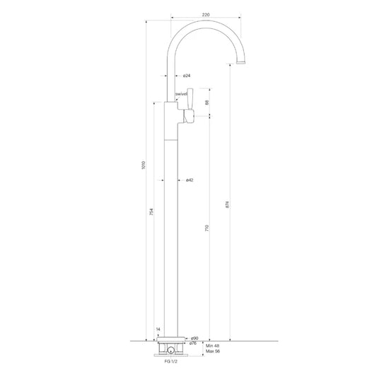 Faucet Strommen Bremont Floor Bath Mixer Curve