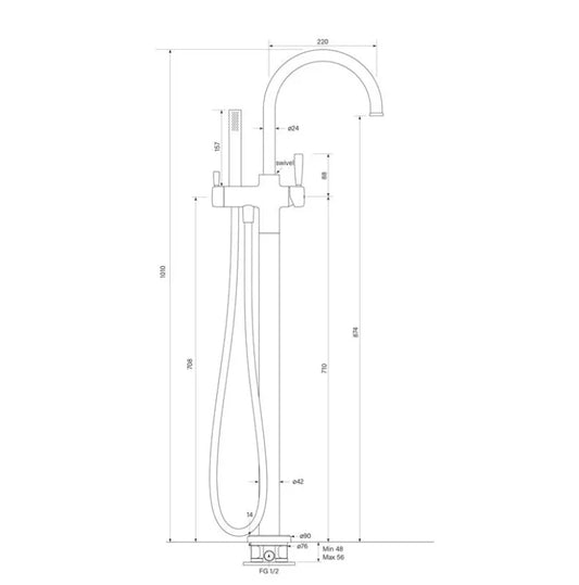 Faucet Strommen Bremont Floor Bath Mixer Curve with Micro Handshower
