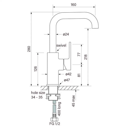 Faucet Strommen Zeos — Sink Mixer — Square Spout, 160mm Reach