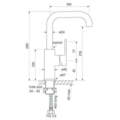 Faucet Strommen Zeos — Sink Mixer — Square Spout, 160mm Reach