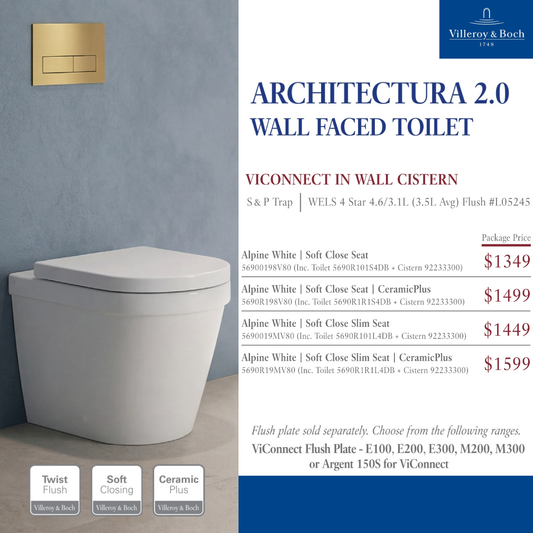 Villeroy & Boch Architectura 2.0 Promotional Package — Wall Faced Toilet + ViConnect Cistern