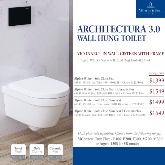 Villeroy & Boch Architectura 3.0 Promotional Package — Wall Hung Toilet + ViConnect Cistern