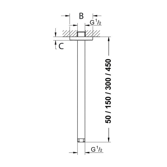 Argent Universal Ceiling Mounted Shower Arm - 50mm