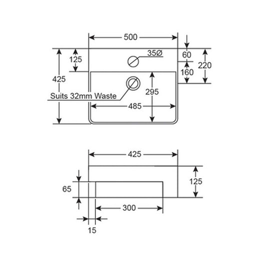 Argent Zen Neu 500 Semi Recessed Basin