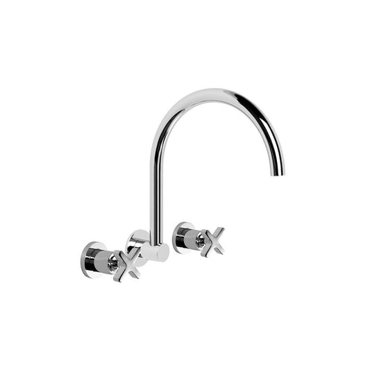 Brodware City Que Wall Set - Gooseneck Spout - Cross Handles